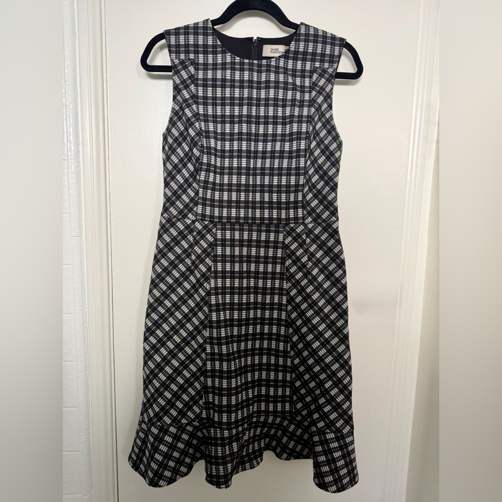 Diane Von Furstenberg Black and White Checkered Midi Dress